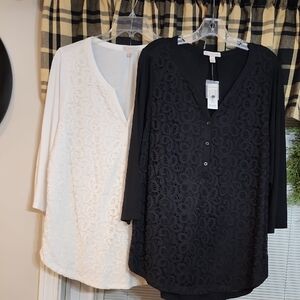 2 Tops For $20 Dress Barn Elegant Black and White Lace Tops